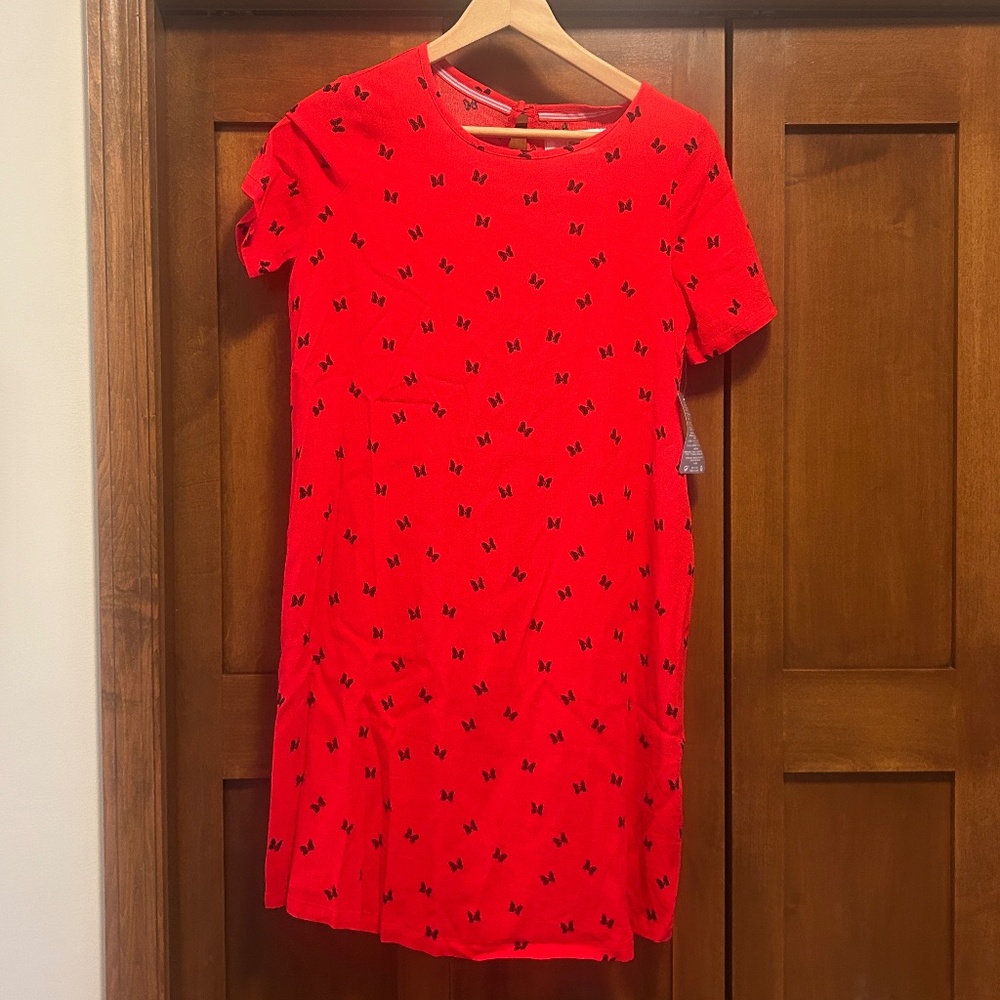 Disney Minnie Mouse Bow Print Red Dress Womens Size XS NWT